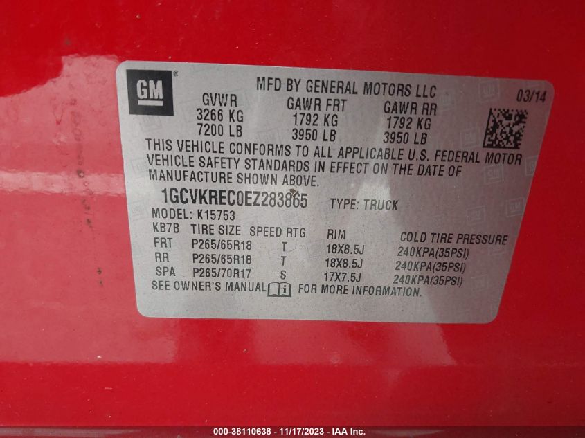 2014 CHEVROLET SILVERADO 1500 2LT - 1GCVKREC0EZ283865