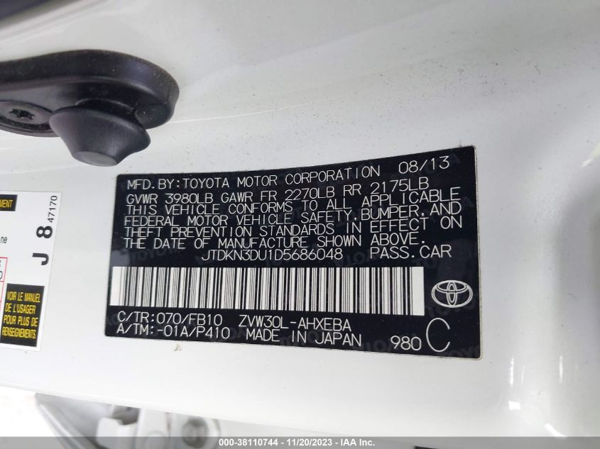 2013 TOYOTA PRIUS TWO - JTDKN3DU1D5686048