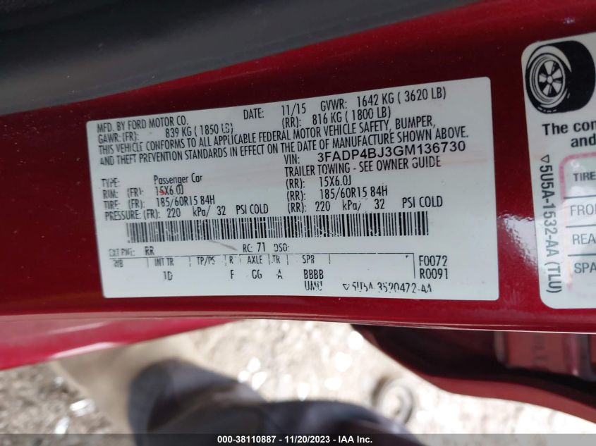 2016 FORD FIESTA SE - 3FADP4BJ3GM136730