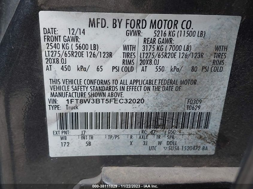 2015 FORD F-350 LARIAT - 1FT8W3BT5FEC32020