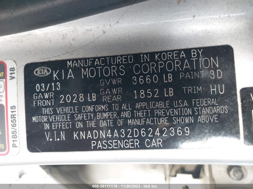 2013 KIA RIO EX - KNADN4A32D6242369