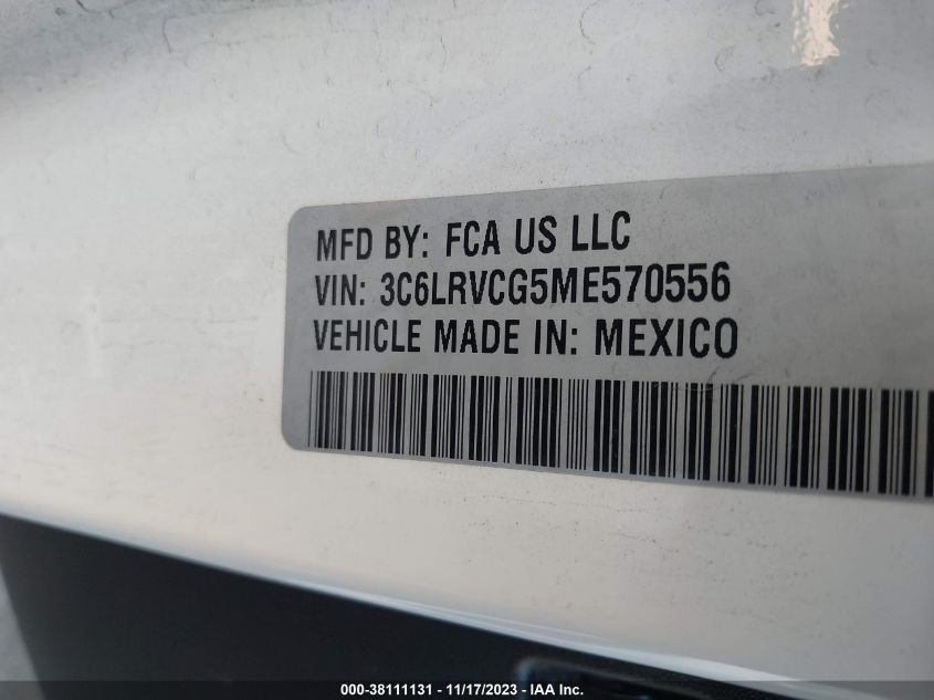 2021 RAM PROMASTER 2500 HIGH ROOF 136" WB 3C6LRVCG5ME570556