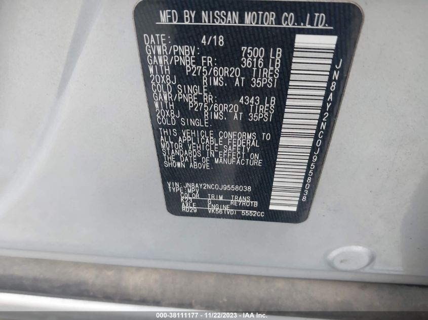 2018 NISSAN ARMADA SL - JN8AY2NC0J9558038