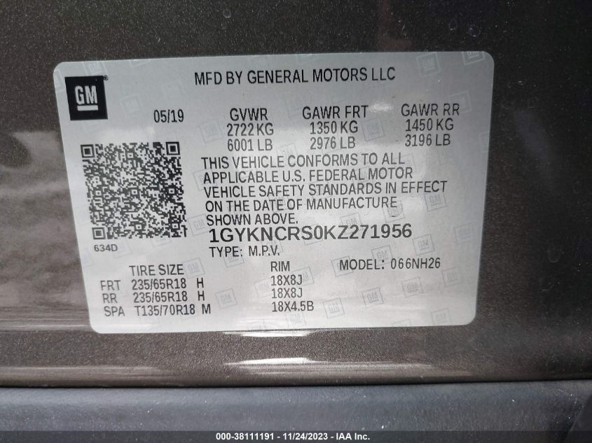 2019 CADILLAC XT5 LUXURY - 1GYKNCRS0KZ271956