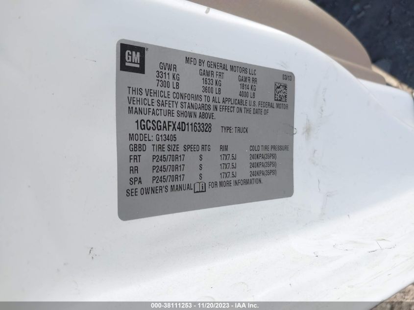 2013 CHEVROLET EXPRESS 1500 WORK VAN - 1GCSGAFX4D1163328