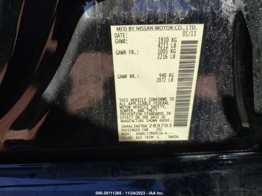 2013 NISSAN ALTIMA 2.5/S/SV/SL - 1N4AL3AP3DC289703