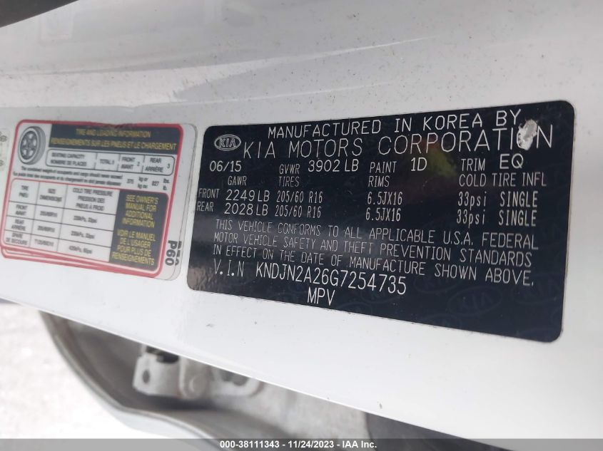 2016 KIA SOUL BASE - KNDJN2A26G7254735