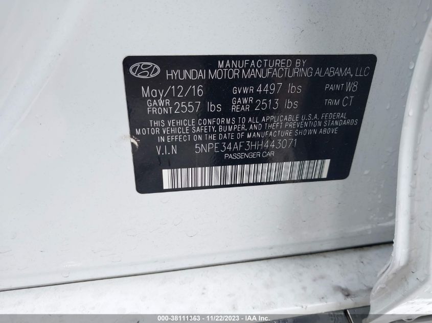 2017 HYUNDAI SONATA SPORT - 5NPE34AF3HH443071