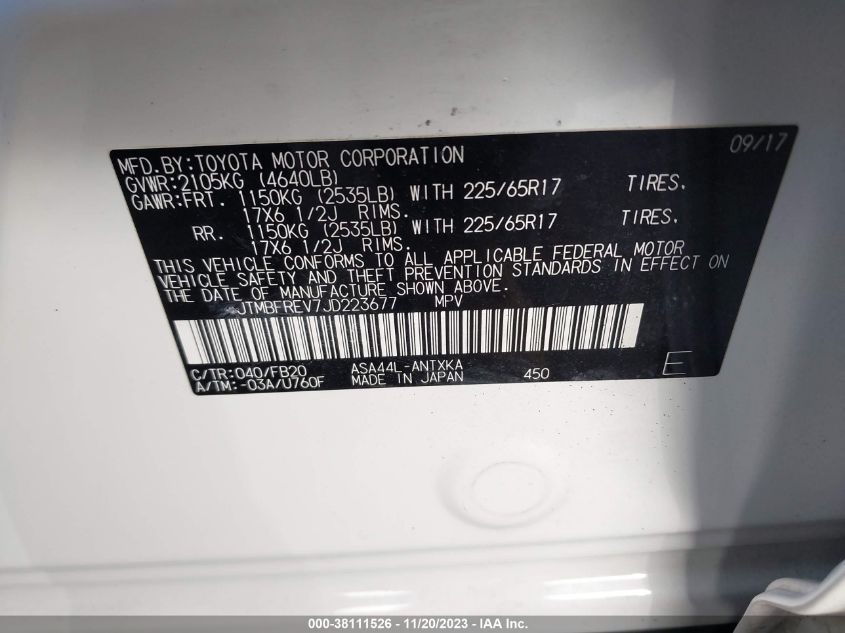 2018 TOYOTA RAV4 LE - JTMBFREV7JD223677