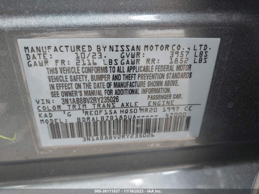 2024 NISSAN SENTRA S XTRONIC CVT - 3N1AB8BV2RY235026