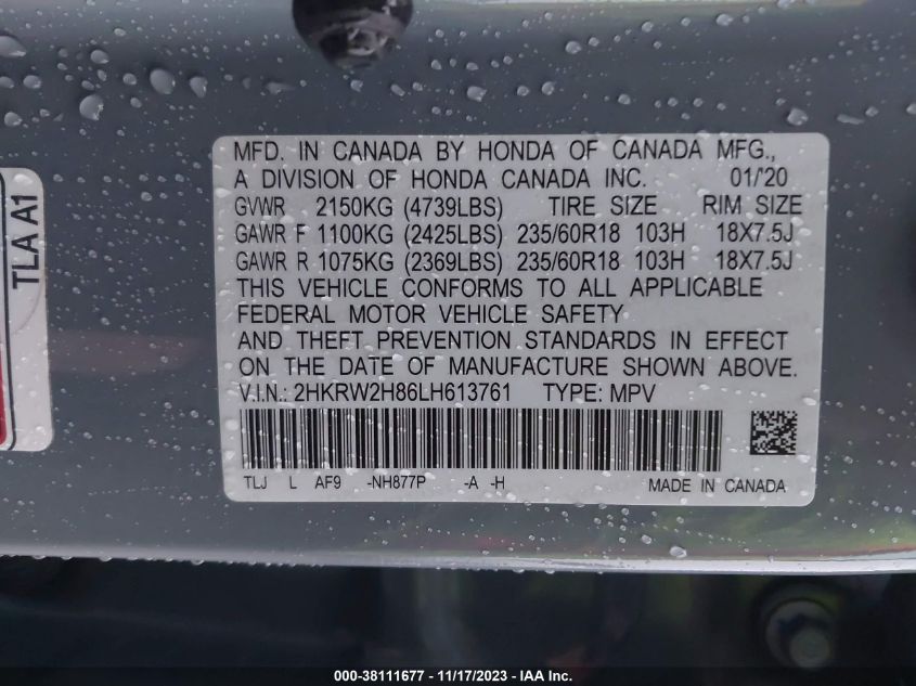 2020 HONDA CR-V AWD EX-L - 2HKRW2H86LH613761