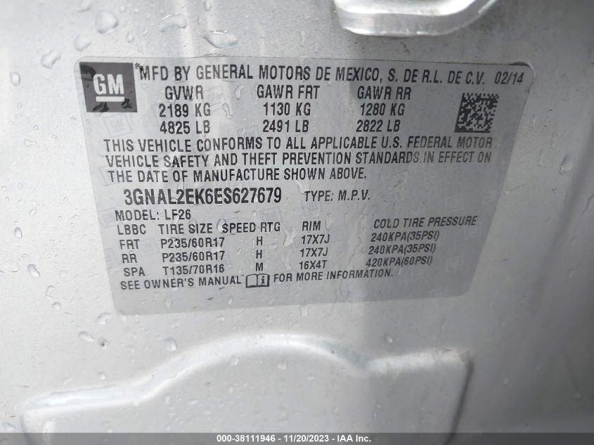 2014 CHEVROLET CAPTIVA SPORT 2LS - 3GNAL2EK6ES627679