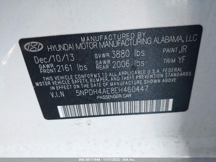 2014 HYUNDAI ELANTRA SE/SPORT/LIMITED - 5NPDH4AE8EH460447