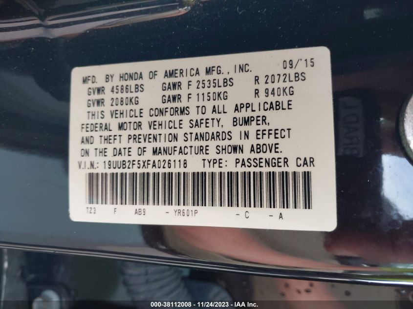 2015 ACURA TLX V6 TECH - 19UUB2F5XFA026118