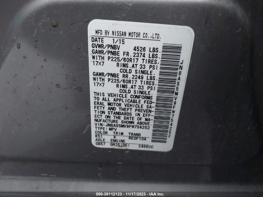 2015 NISSAN ROGUE SELECT S - JN8AS5MV9FW754252