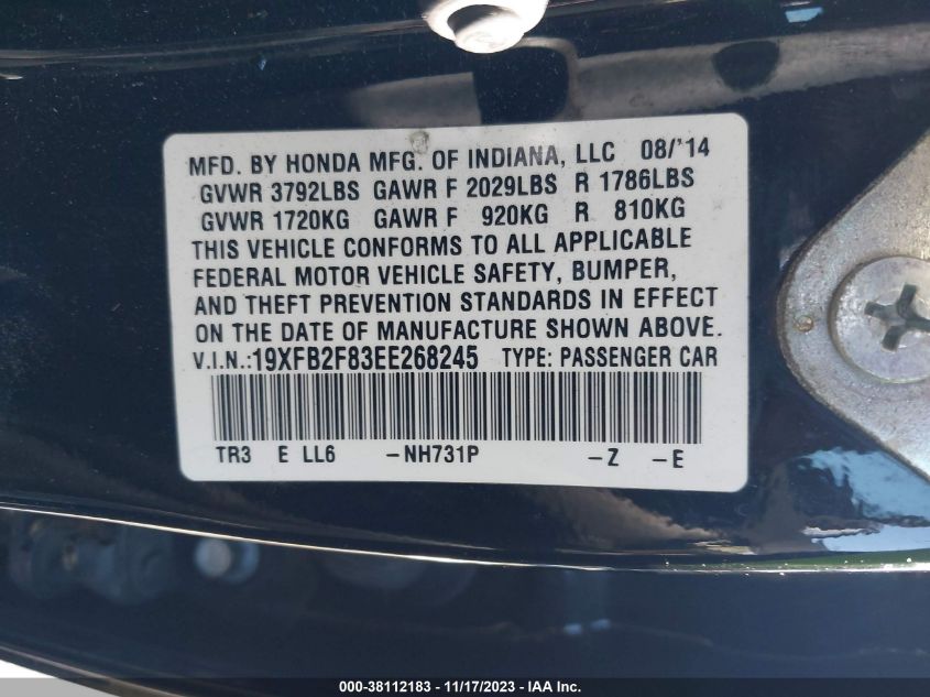 2014 HONDA CIVIC SEDAN EX 19XFB2F83EE268245