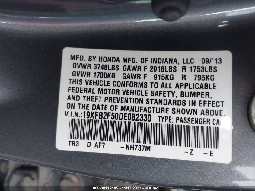 2013 HONDA CIVIC LX 19XFB2F50DE082330
