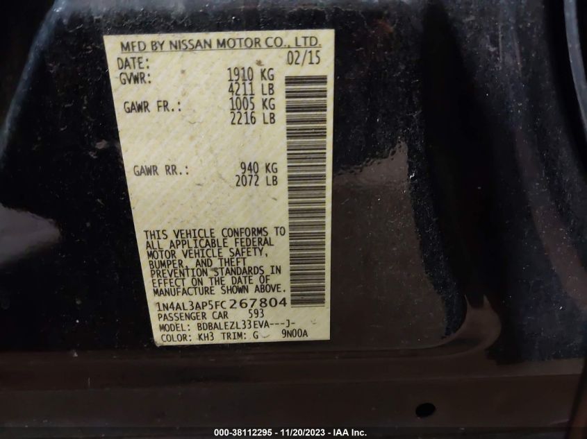 2015 NISSAN ALTIMA 2.5 S - 1N4AL3AP5FC267804