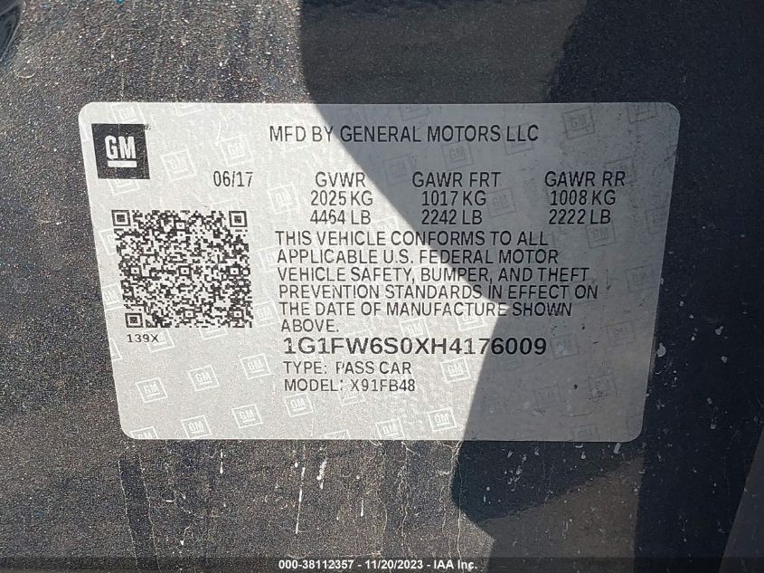 2017 CHEVROLET BOLT EV LT - 1G1FW6S0XH4176009