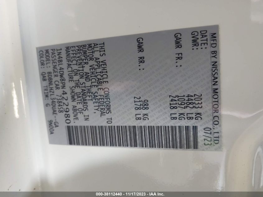 2023 NISSAN ALTIMA SV - 1N4BL4DW8PN422980