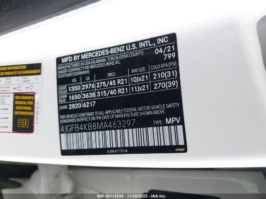 2021 MERCEDES-BENZ GLE 350 4MATIC - 4JGFB4KB8MA463297