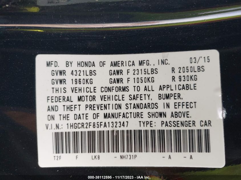 2015 HONDA ACCORD EX-L - 1HGCR2F85FA132347