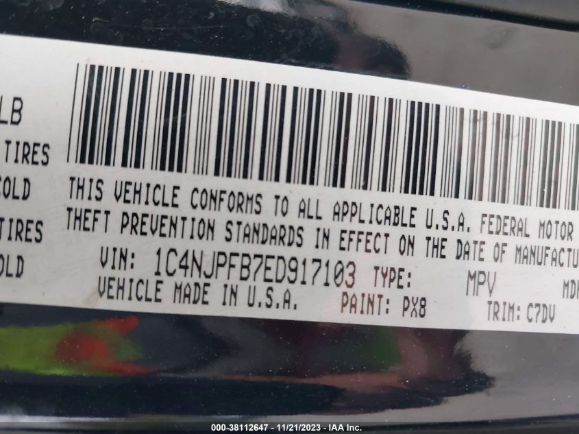 2014 JEEP PATRIOT LATITUDE - 1C4NJPFB7ED917103