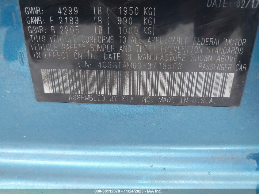 2017 SUBARU IMPREZA 2.0I SPORT - 4S3GTAM63H3718503