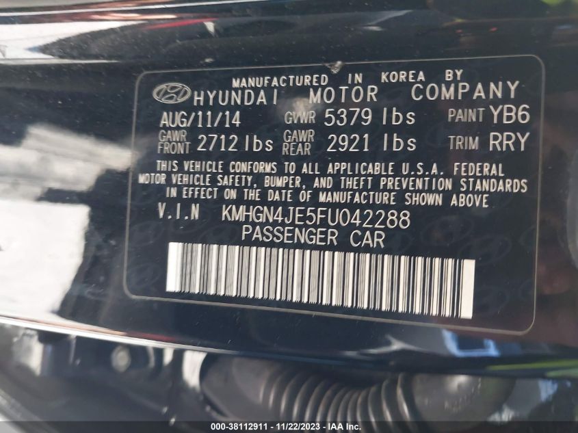 2015 HYUNDAI GENESIS 3.8 - KMHGN4JE5FU042288