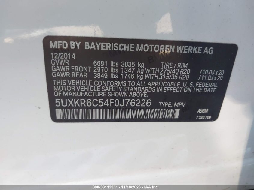 5UXKR6C54F0J76226 2015 BMW X5, photo no. 9