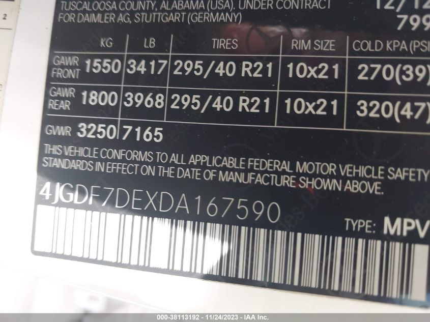 2013 MERCEDES-BENZ GL 550 4MATIC 4JGDF7DEXDA167590