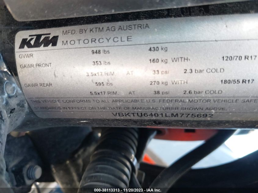 2020 KTM 790 VBTKU6401LM775692