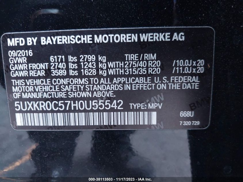 5UXKR0C57H0U55542 2017 BMW X5, photo no. 9