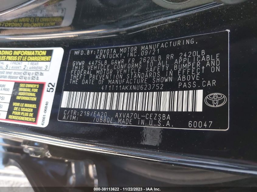2022 TOYOTA CAMRY SE - 4T1T11AKXNU623752