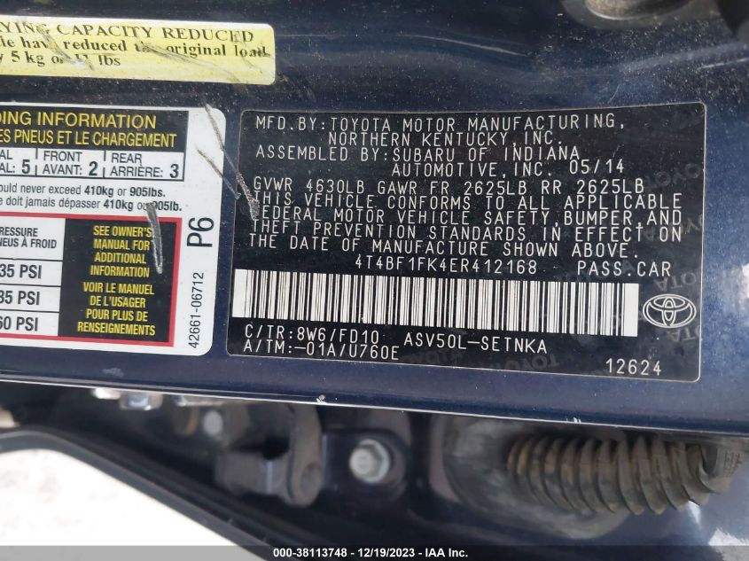 2014 TOYOTA CAMRY LE - 4T4BF1FK4ER412168