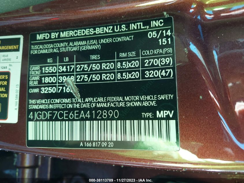 2014 MERCEDES-BENZ GL 450 4JGDF7CE6EA412890