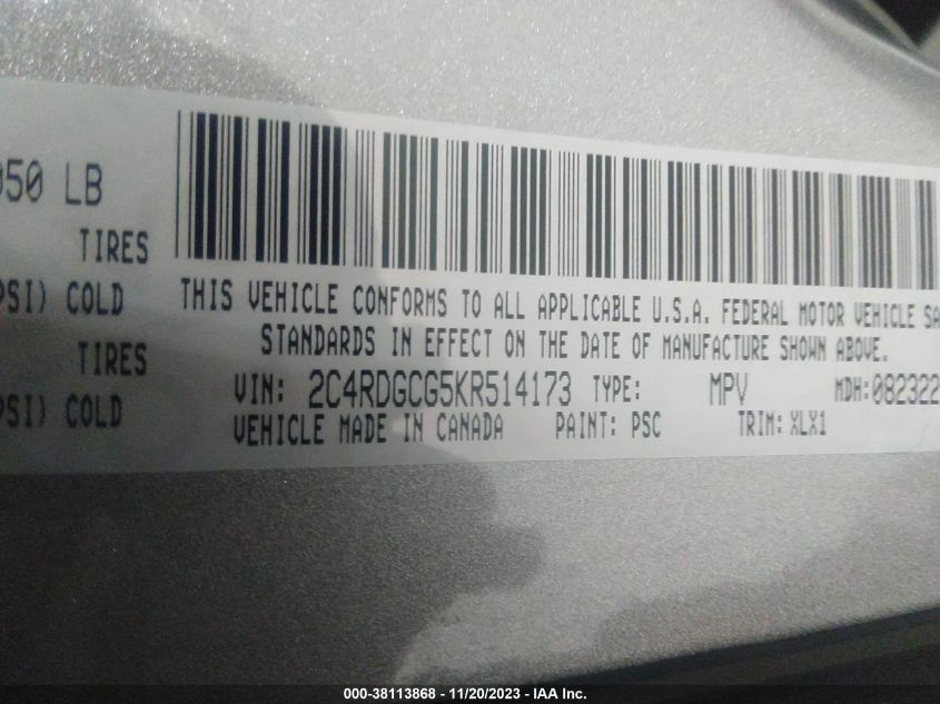 2019 DODGE GRAND CARAVAN SXT - 2C4RDGCG5KR514173