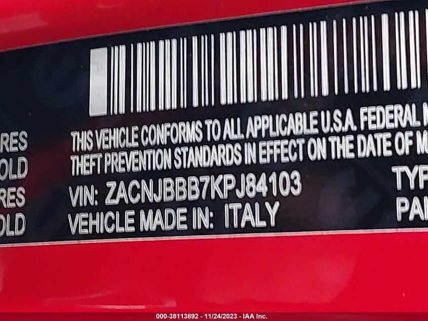 2019 JEEP RENEGADE LATITUDE 4X4 - ZACNJBBB7KPJ84103