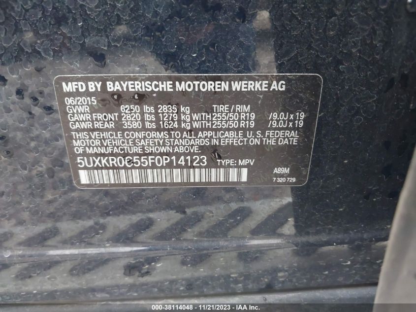 5UXKR0C55F0P14123 2015 BMW X5, photo no. 9