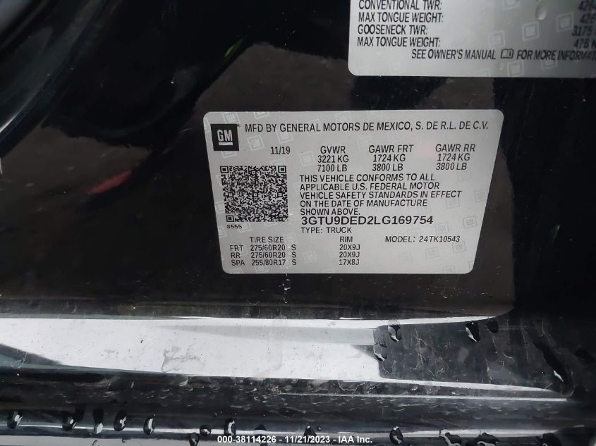 3GTU9DED2LG169754 GMC Sierra 1500 4WD  SHORT BOX SLT 9