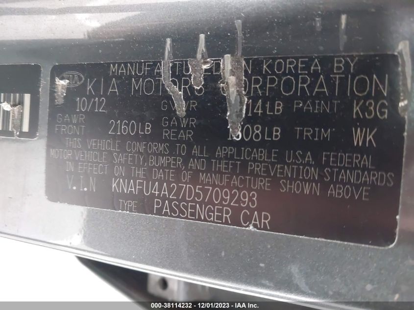 2013 KIA FORTE EX - KNAFU4A27D5709293
