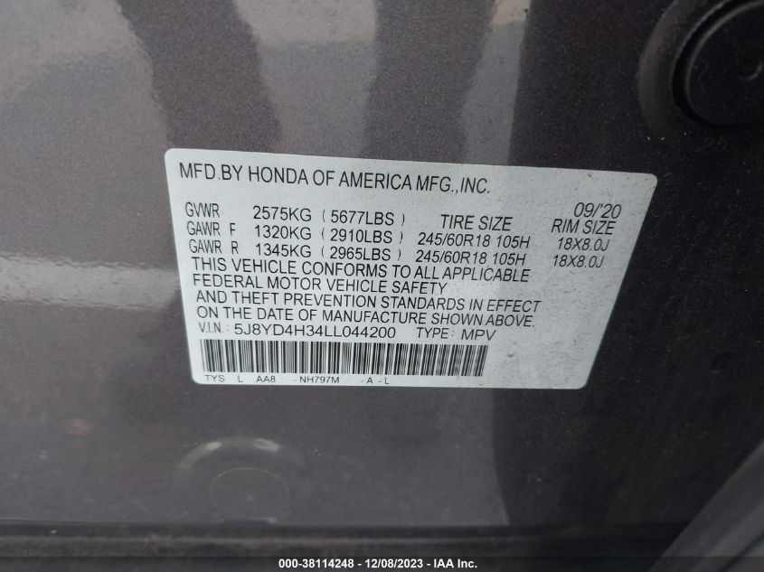 2020 ACURA MDX - 5J8YD4H34LL044200