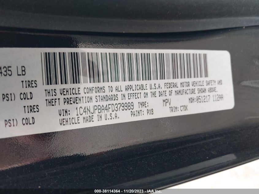 2015 JEEP PATRIOT SPORT - 1C4NJPBA4FD379989