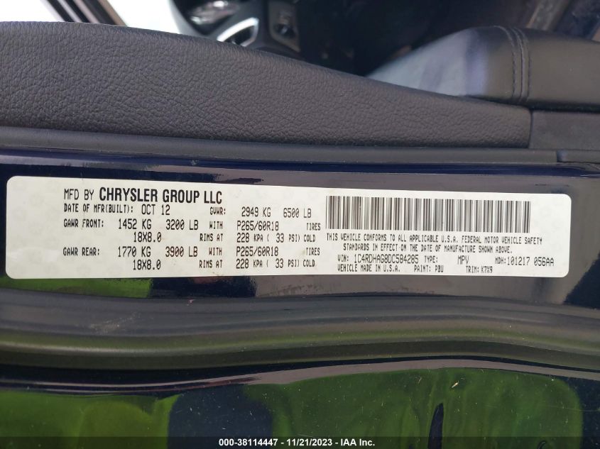2013 DODGE DURANGO SXT - 1C4RDHAG8DC584285