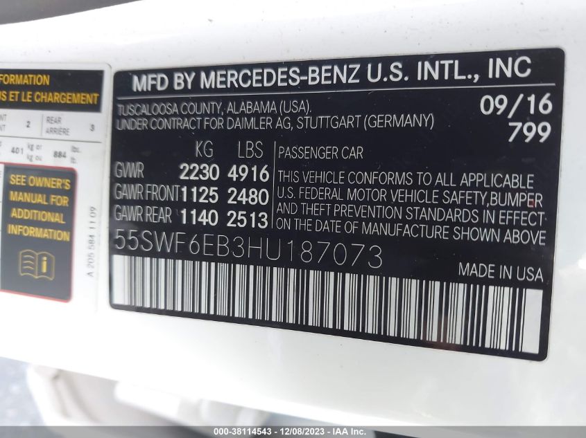 2017 MERCEDES-BENZ AMG C 43 4MATIC 55SWF6EB3HU187073