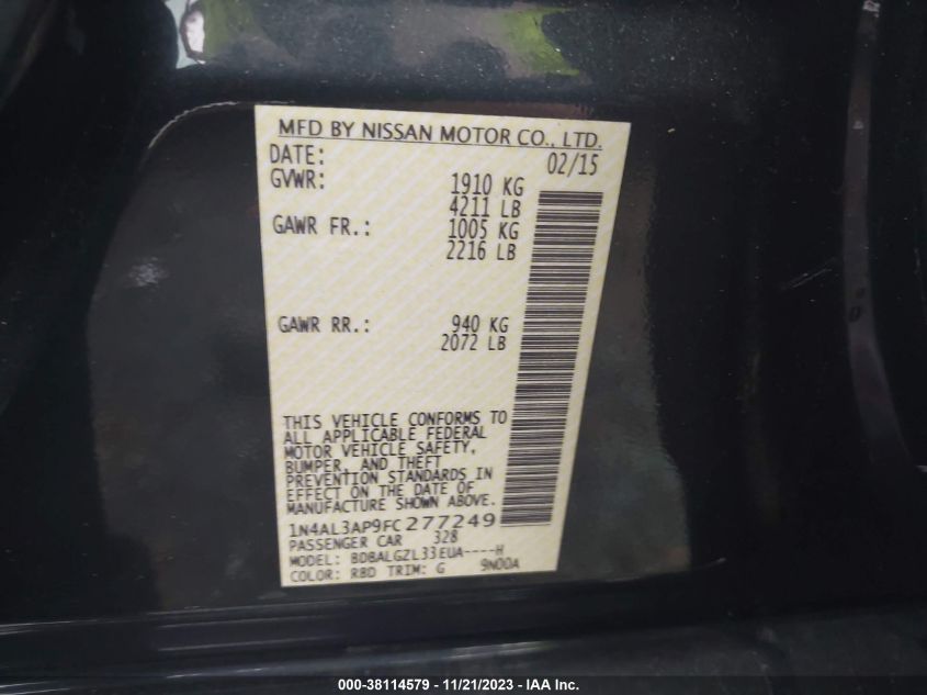 2015 NISSAN ALTIMA 2.5 S - 1N4AL3AP9FC277249