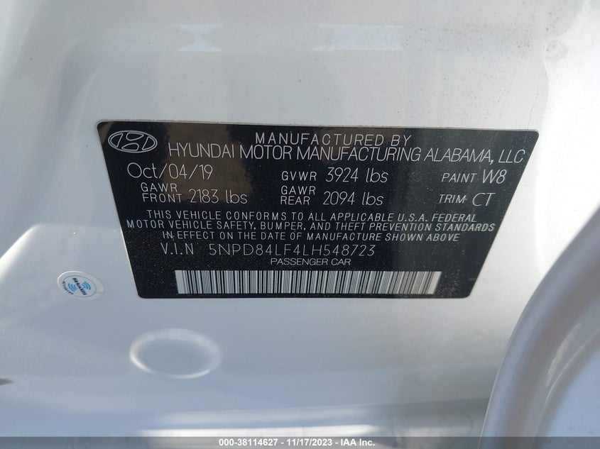 VIN 5NPD84LF4LH548723 2020 HYUNDAI ELANTRA SEL