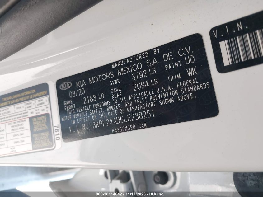 2020 KIA FORTE FE/LXS - 3KPF24AD6LE238251