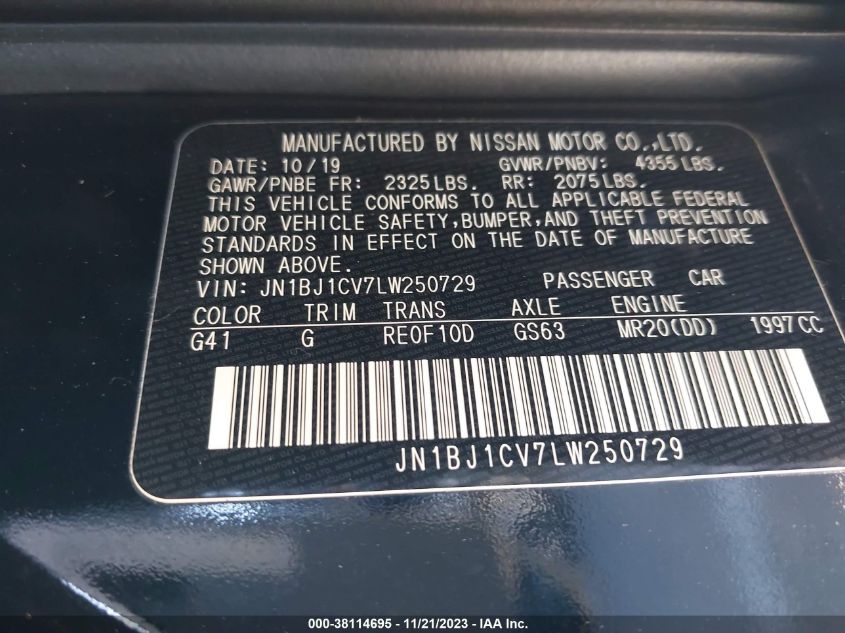 2020 NISSAN ROGUE SPORT SV FWD XTRONIC CVT - JN1BJ1CV7LW250729