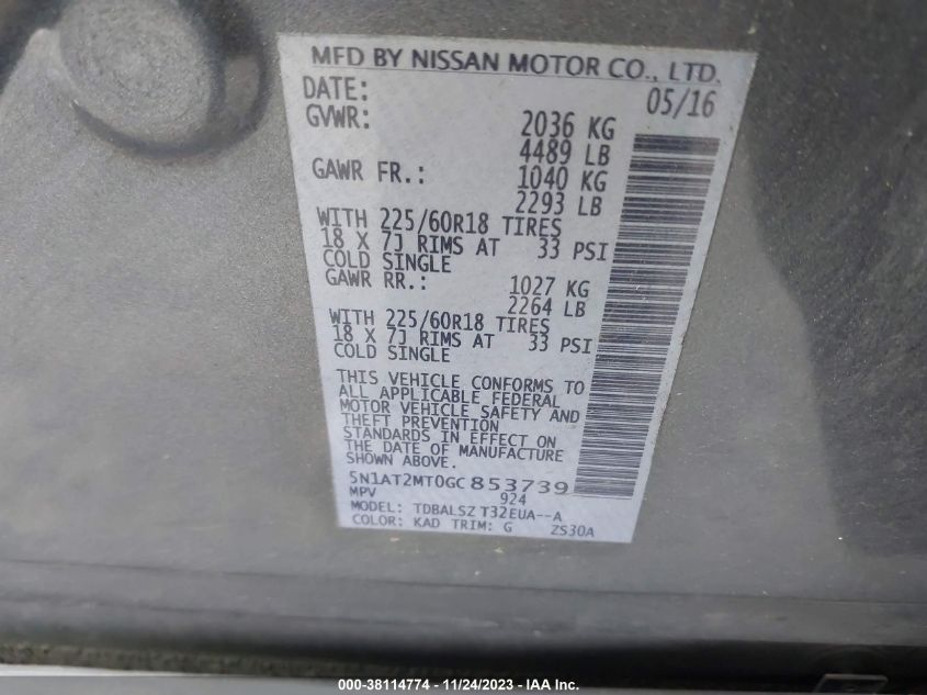 2016 NISSAN ROGUE SL - 5N1AT2MT0GC853739